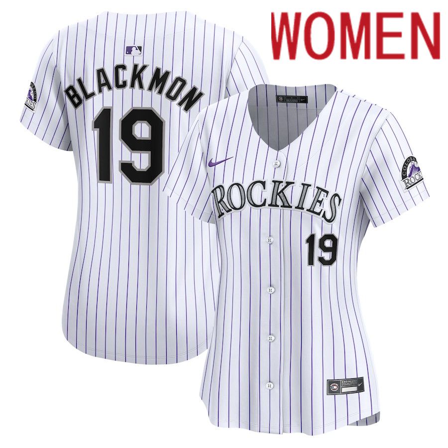 Women Colorado Rockies #19 Charlie Blackmon Nike White Home Limited Player MLB Jersey->women mlb jersey->Women Jersey